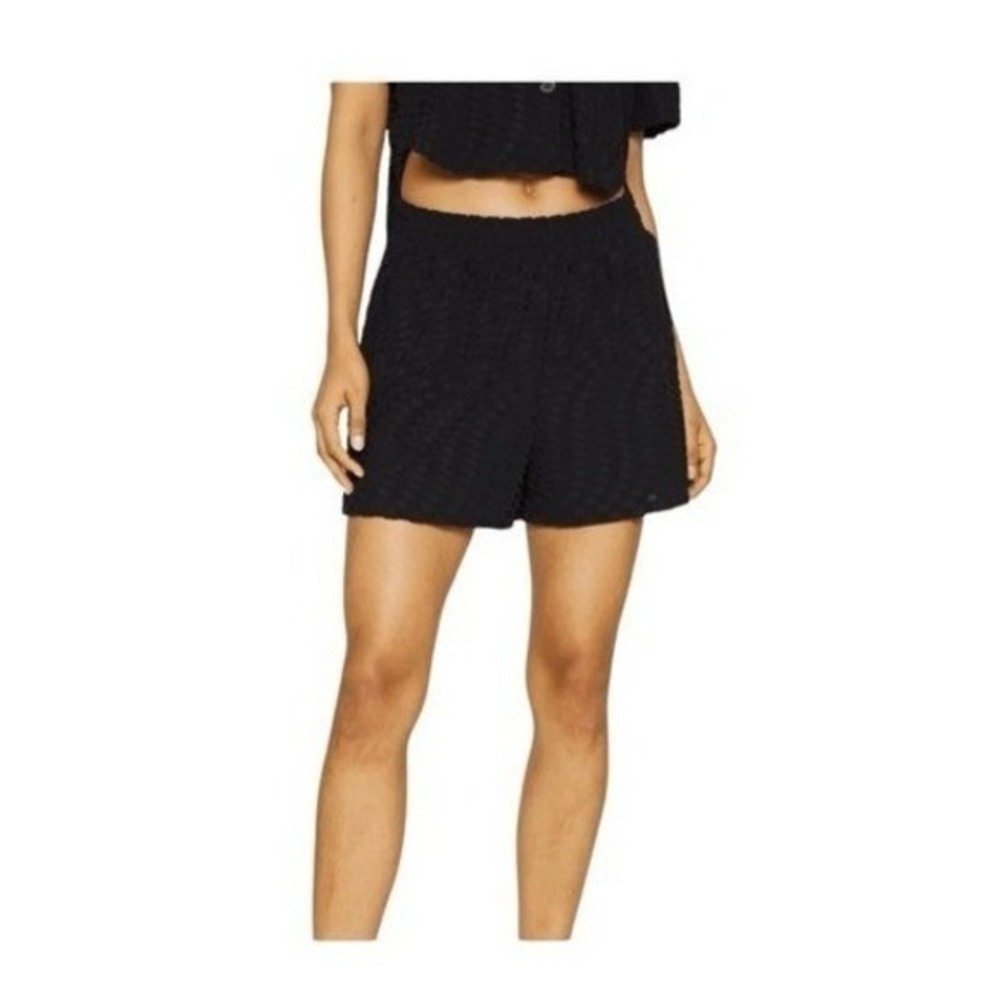 Good American Diamond Pattern Jacquard Cover-up Swim Shorts Black Terry 1/S